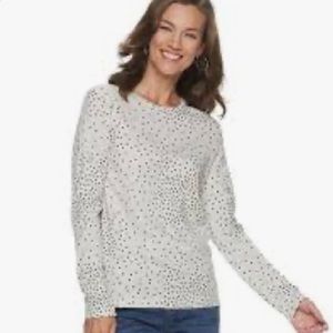 Croft & Barrow Women’s Classic Crewneck Tee Gray Black Polka Dots XL Long Sleeve